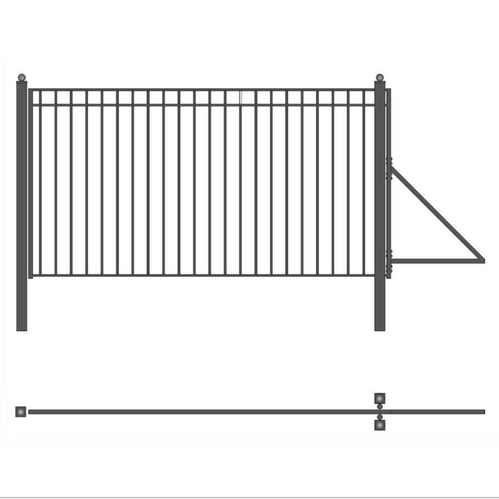 ALEKO Madrid Style 16 ft. x 6 ft. Black Steel Single Slide Driveway with Gate Opener Fence Gate