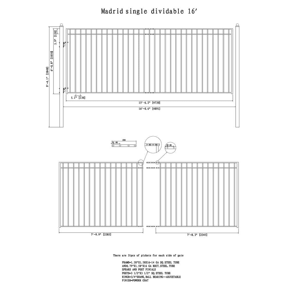 ALEKO Madrid Style 16 ft. x 6 ft. Black Steel Single Slide Driveway with Gate Opener Fence Gate