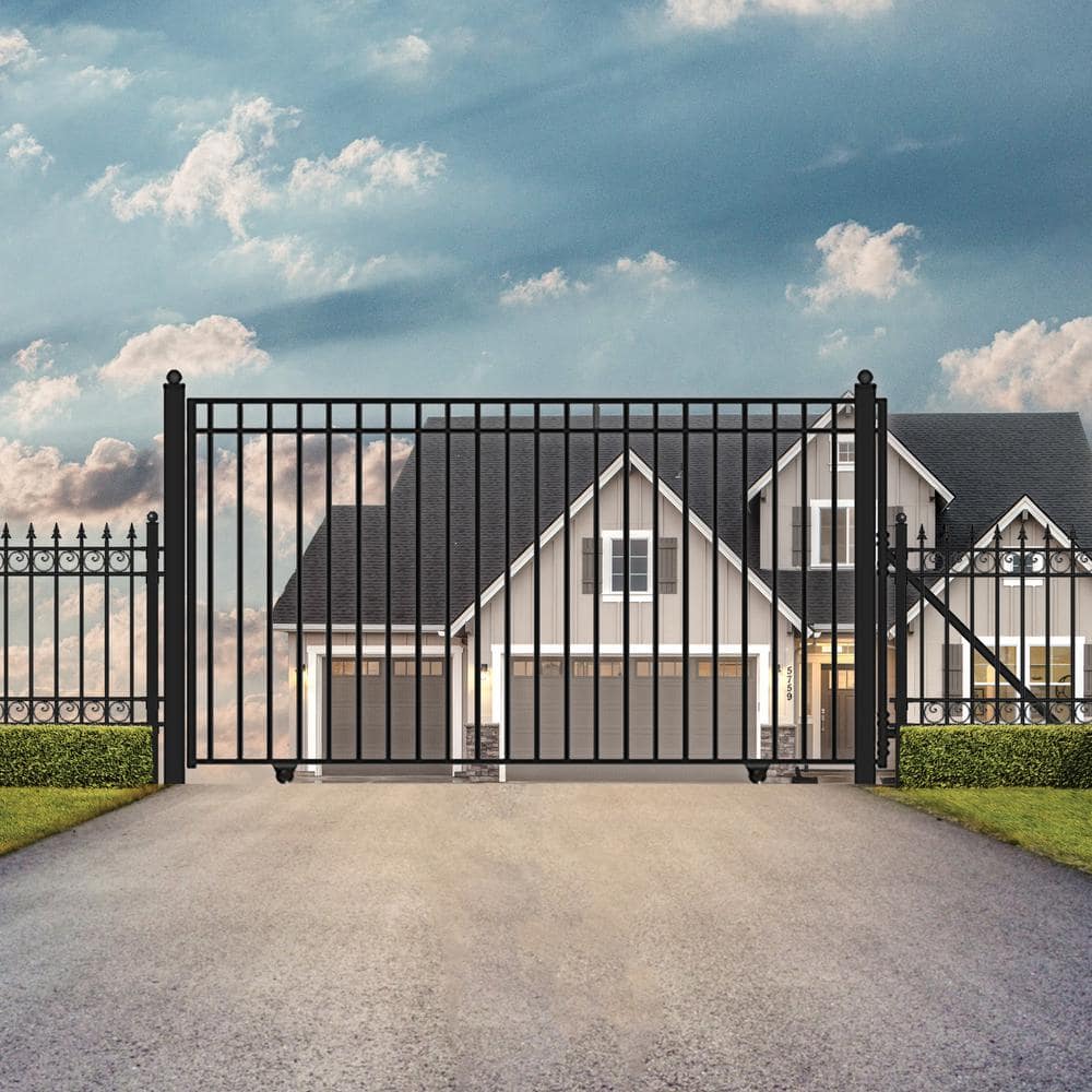 ALEKO Madrid Style 16 ft. x 6 ft. Black Steel Single Slide Driveway with Gate Opener Fence Gate