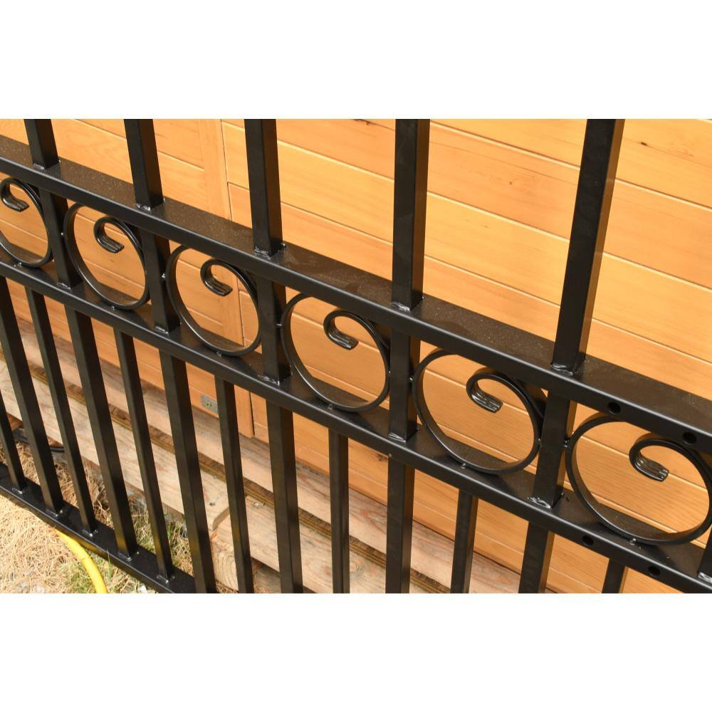 ALEKO 21 ft. x 6 ft. x 16 ft. Black Steel Single Sliding Driveway Gate Paris Style with Pedestrian Gate 5 ft. Fence Gate