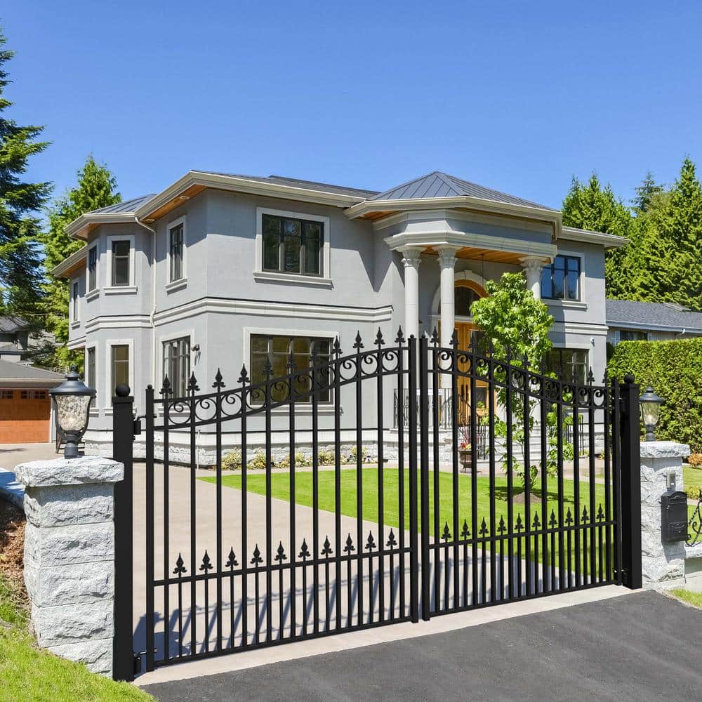 ALEKO Prague Style 16 ft. x 6 ft. Black Steel Dual Driveway Fence Gate