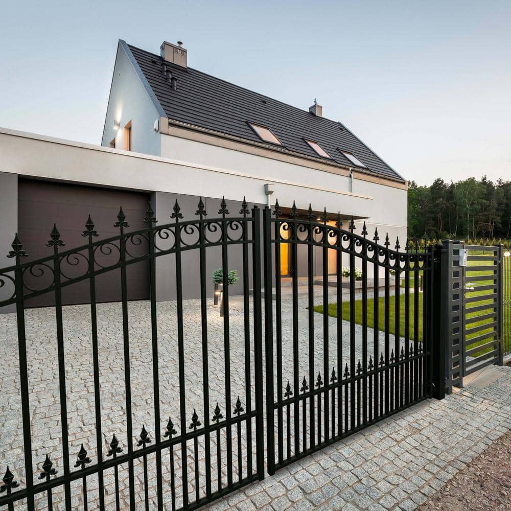 ALEKO Prague Style 16 ft. x 6 ft. Black Steel Dual Driveway Fence Gate
