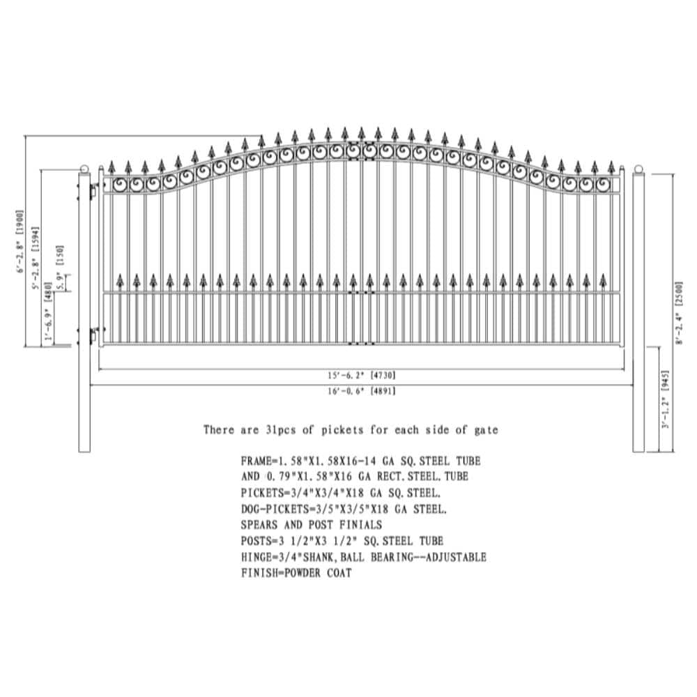 ALEKO Prague Style 16 ft. x 6 ft. Black Steel Single Slide Driveway Fence Gate