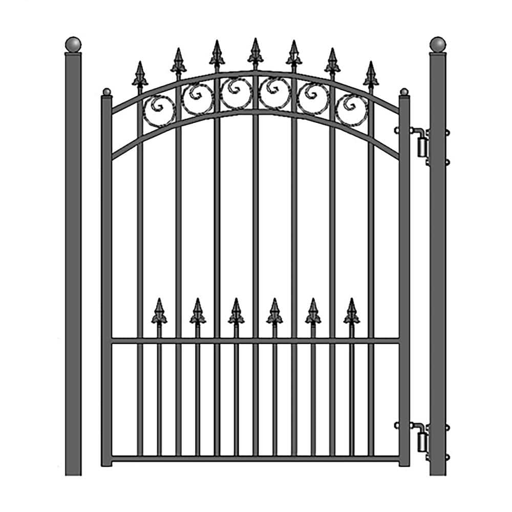 ALEKO 21 ft. x 6 ft. x 16 ft. Black Steel Single Sliding Driveway Gate Prague Style with Pedestrian Gate 5 ft. Fence Gate
