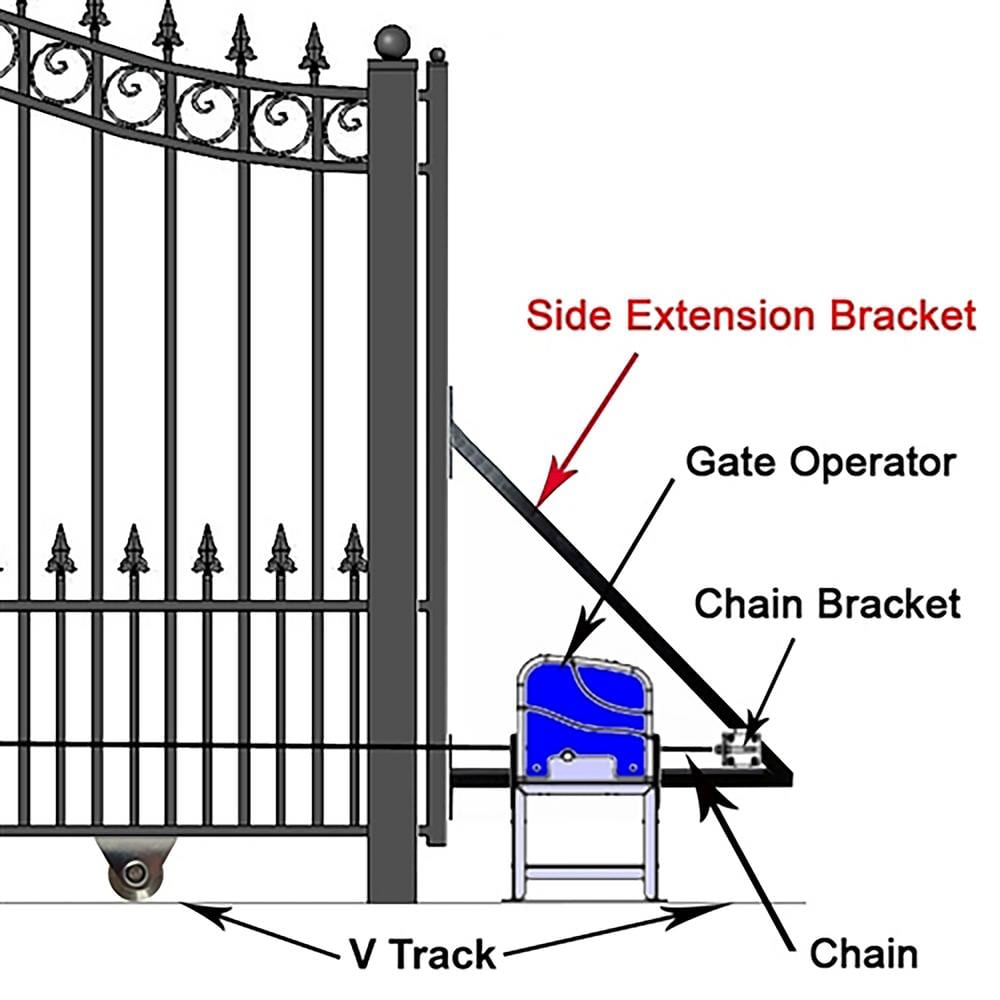 ALEKO 21 ft. x 6 ft. x 16 ft. Black Steel Single Sliding Driveway Gate Prague Style with Pedestrian Gate 5 ft. Fence Gate