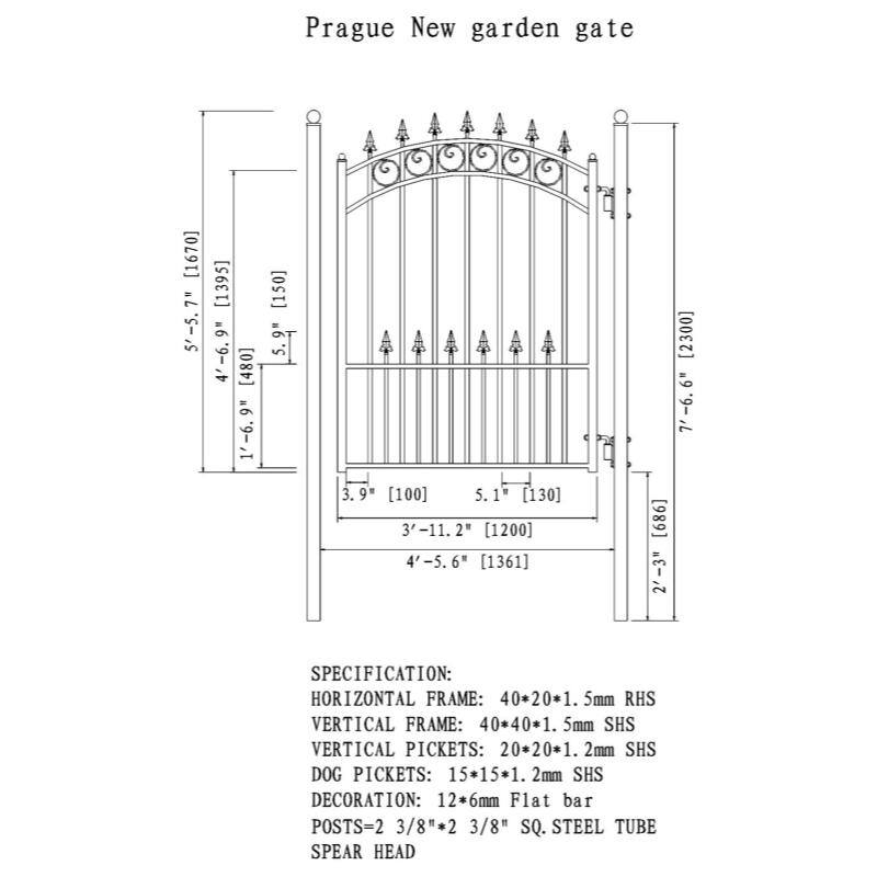 ALEKO 21 ft. x 6 ft. x 16 ft. Black Steel Single Sliding Driveway Gate Prague Style with Pedestrian Gate 5 ft. Fence Gate