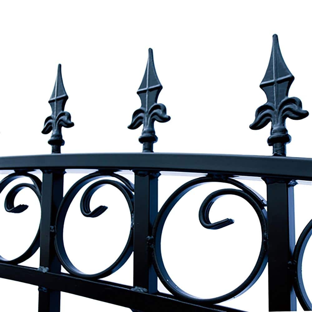 ALEKO 21 ft. x 6 ft. x 16 ft. Black Steel Single Sliding Driveway Gate Prague Style with Pedestrian Gate 5 ft. Fence Gate