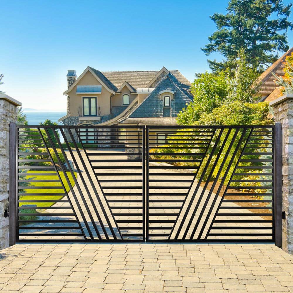 ALEKO 16 ft. x 6 ft. Sofia Black Metal Steel Dual Swinging Driveway Fence Gate