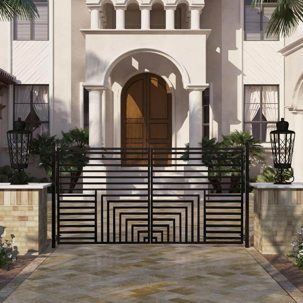ALEKO 18 ft. x 6 ft. Florence Black Metal Steel Dual Swinging Driveway Fence Gate