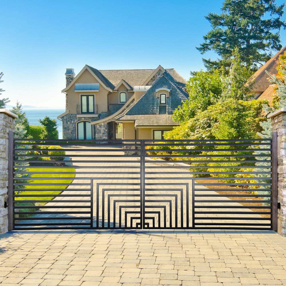 ALEKO 18 ft. x 6 ft. Florence Black Metal Steel Dual Swinging Driveway Fence Gate