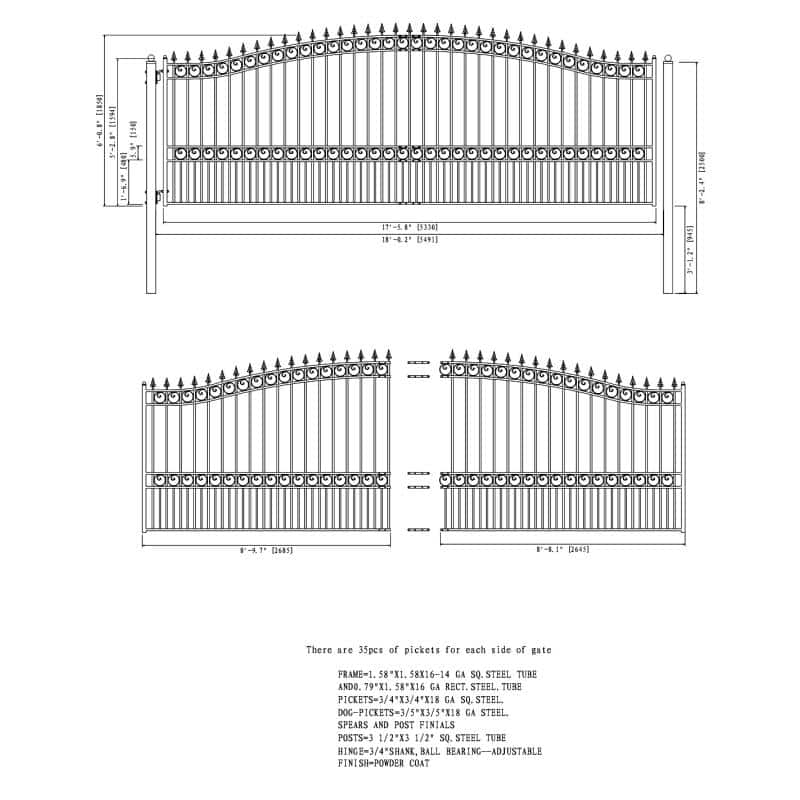 ALEKO London Style 18 ft. x 6 ft. Black Steel Single Slide Driveway with Gate Opener Fence Gate