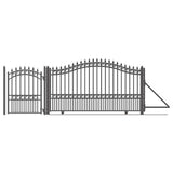 ALEKO 23 ft. x 6 ft. x 18 ft. Black Steel Single Sliding Driveway Gate London Style with Pedestrian Gate 5 ft. Fence Gate