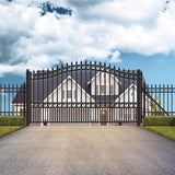ALEKO 23 ft. x 6 ft. x 18 ft. Black Steel Single Sliding Driveway Gate London Style with Pedestrian Gate 5 ft. Fence Gate