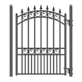ALEKO 23 ft. x 6 ft. x 18 ft. Black Steel Single Sliding Driveway Gate London Style with Pedestrian Gate 5 ft. Fence Gate
