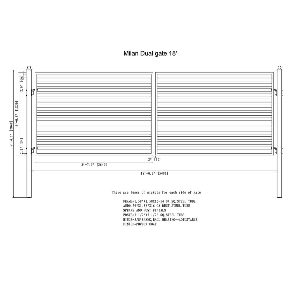 ALEKO Driveway 18 ft. x 6 ft. Black Steel Dual Swing Fence Gate