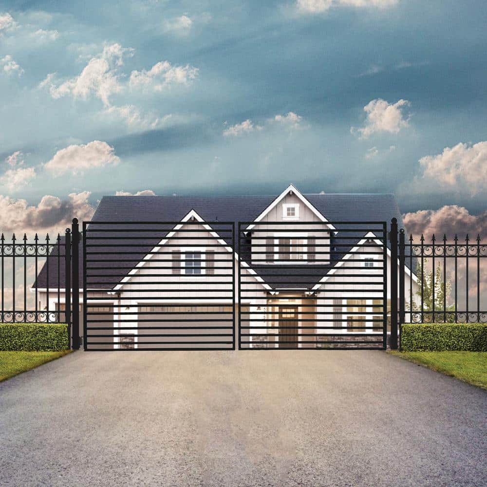 ALEKO Driveway 18 ft. x 6 ft. Black Steel Dual Swing Fence Gate