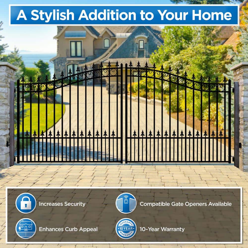 ALEKO Prague Style 18 ft. x 6 ft. Black Steel Dual Driveway Fence Gate