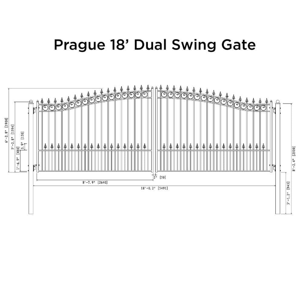 ALEKO Prague Style 18 ft. x 6 ft. Black Steel Dual Driveway Fence Gate