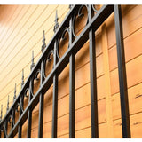 ALEKO 23 ft. x 6 ft. x 18 ft. Black Steel Single Sliding Driveway Gate Prague Style with Pedestrian Gate 5 ft. Fence Gate
