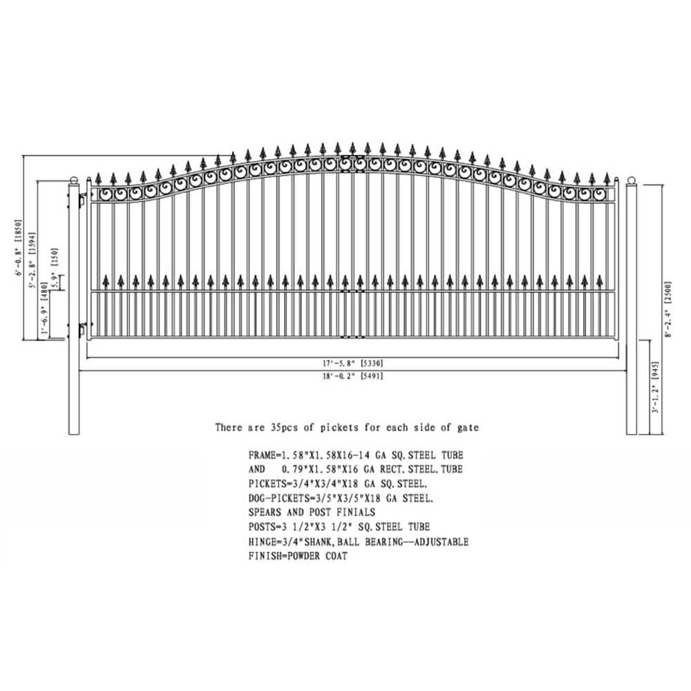 ALEKO Prague Style 18 ft. x 6 ft. Black Steel Single Swing Driveway Fence Gate