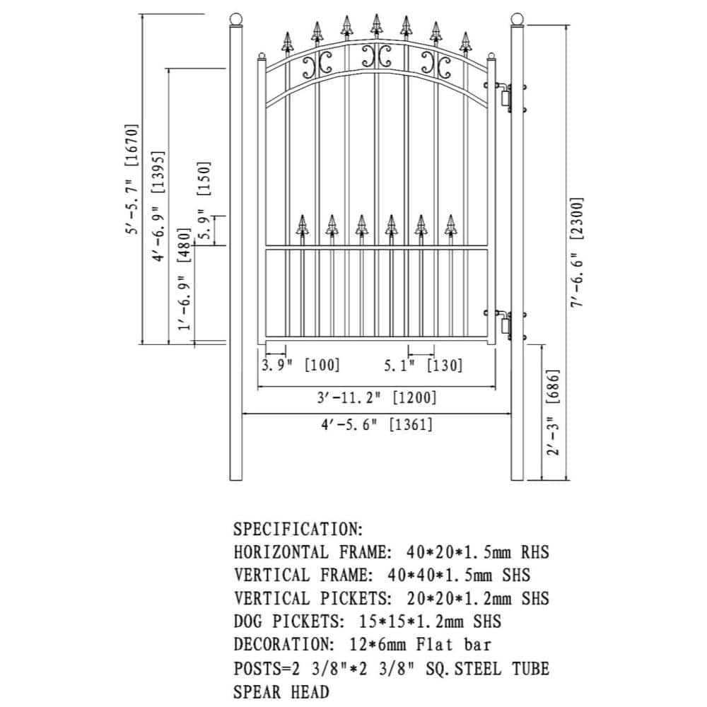 ALEKO 23 ft. x 6 ft. x 18 ft. Black Steel Single Sliding Driveway Gate St. Louis Style with Pedestrian Gate 5 ft. Fence Gate