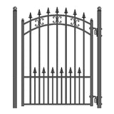 ALEKO 23 ft. x 6 ft. x 18 ft. Black Steel Single Sliding Driveway Gate St. Louis Style with Pedestrian Gate 5 ft. Fence Gate