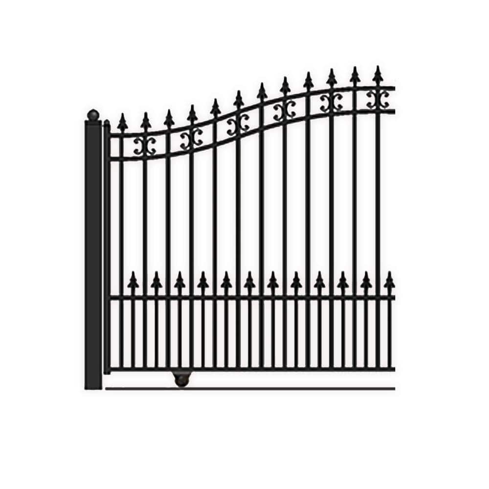 ALEKO 23 ft. x 6 ft. x 18 ft. Black Steel Single Sliding Driveway Gate St. Louis Style with Pedestrian Gate 5 ft. Fence Gate