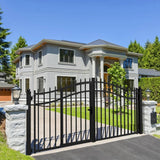 ALEKO Vienna Style 12 ft. x 6 ft. with Pedestrian Gate Black Steel Swing Dual Driveway Fence Gate