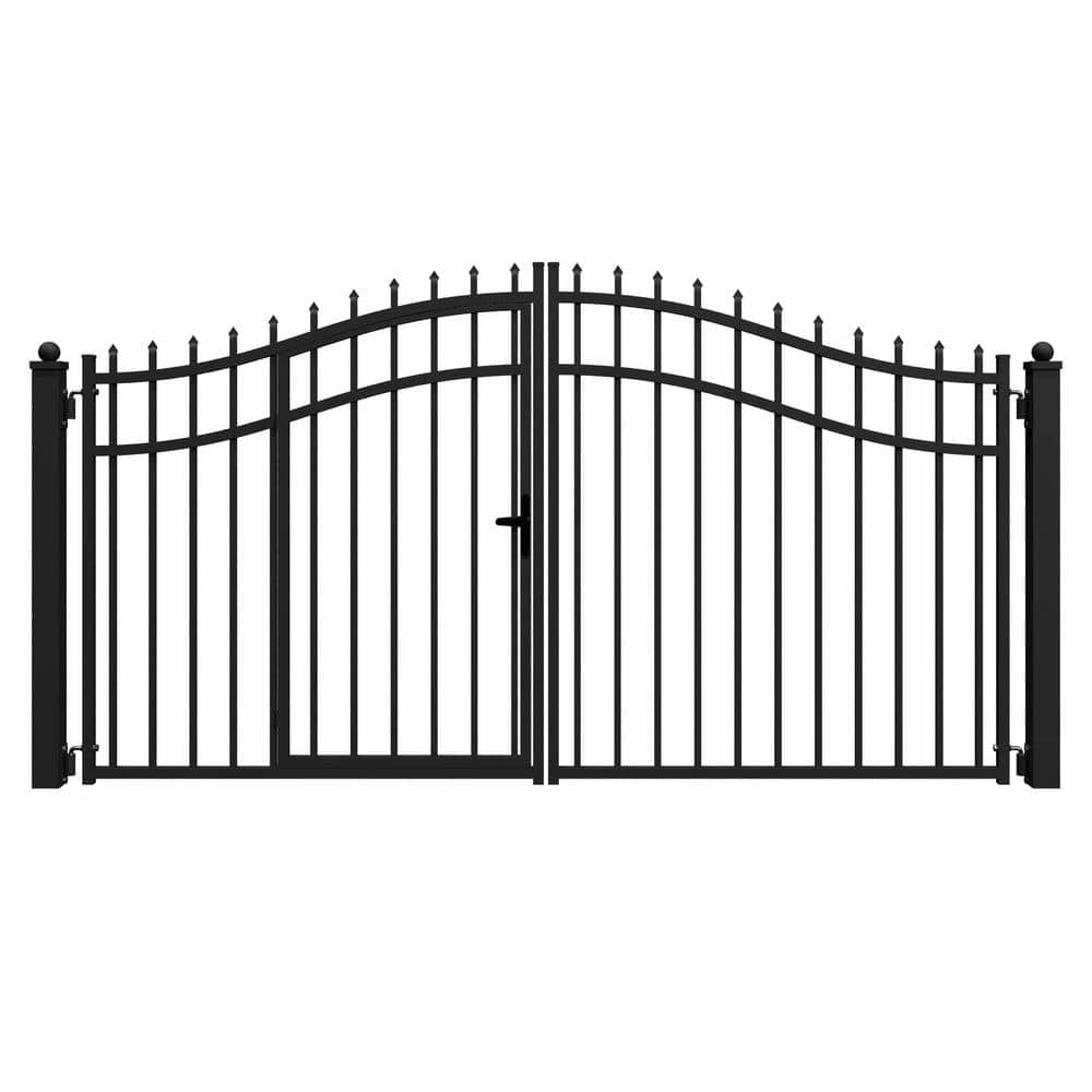 ALEKO Vienna Style 12 ft. x 6 ft. with Pedestrian Gate Black Steel Swing Dual Driveway Fence Gate