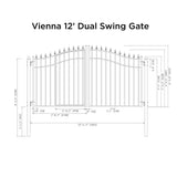 ALEKO Vienna Style 12 ft. x 6 ft. with Pedestrian Gate Black Steel Swing Dual Driveway Fence Gate