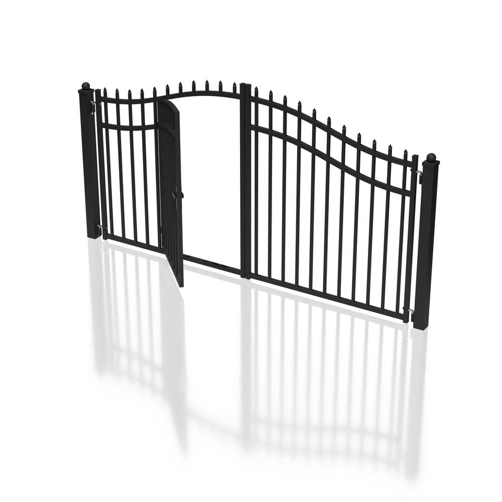 ALEKO Vienna Style 12 ft. x 6 ft. with Pedestrian Gate Black Steel Swing Dual Driveway Fence Gate