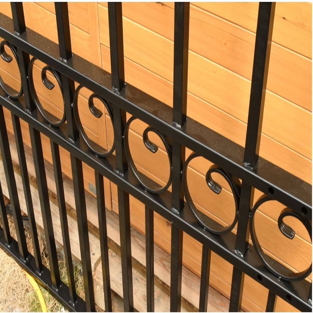 ALEKO 17 ft. x 6 ft. Black Steel Dual Swing Driveway Gate London Style 12 ft. with Pedestrian Gate 5 ft. Fence Gate