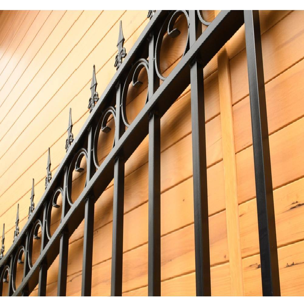 ALEKO 17 ft. x 6 ft. Black Steel Dual Swing Driveway Gate London Style 12 ft. with Pedestrian Gate 5 ft. Fence Gate