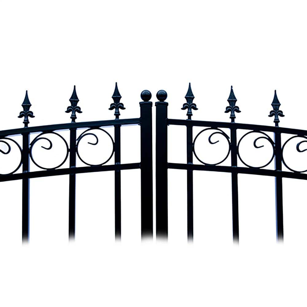 ALEKO 17 ft. x 6 ft. Black Steel Dual Swing Driveway Gate London Style 12 ft. with Pedestrian Gate 5 ft. Fence Gate