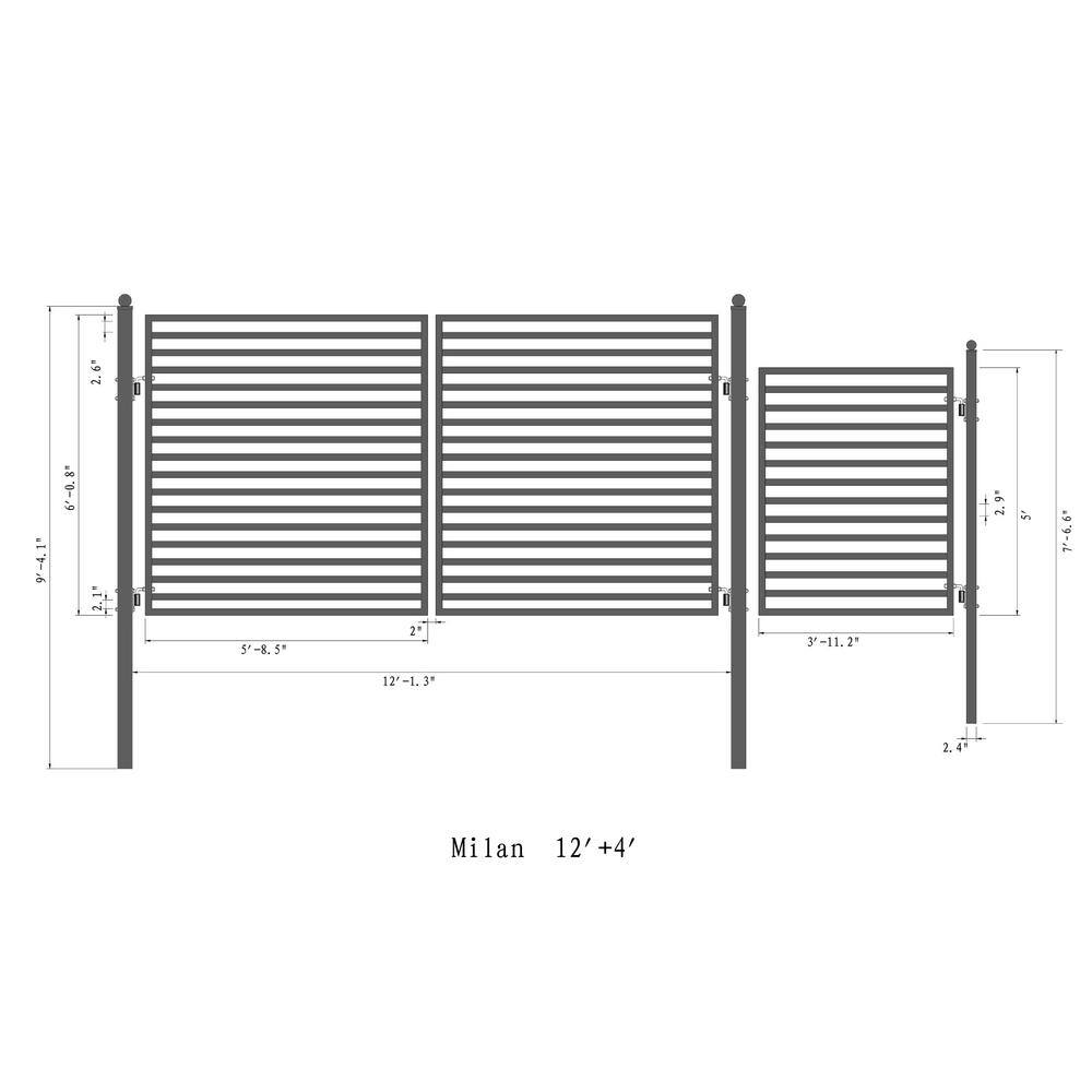 ALEKO 17 ft. x 6 ft. Black Steel Dual Swing Driveway Gate Milan Style 12 ft. with Pedestrian Gate 5 ft. Fence Gate