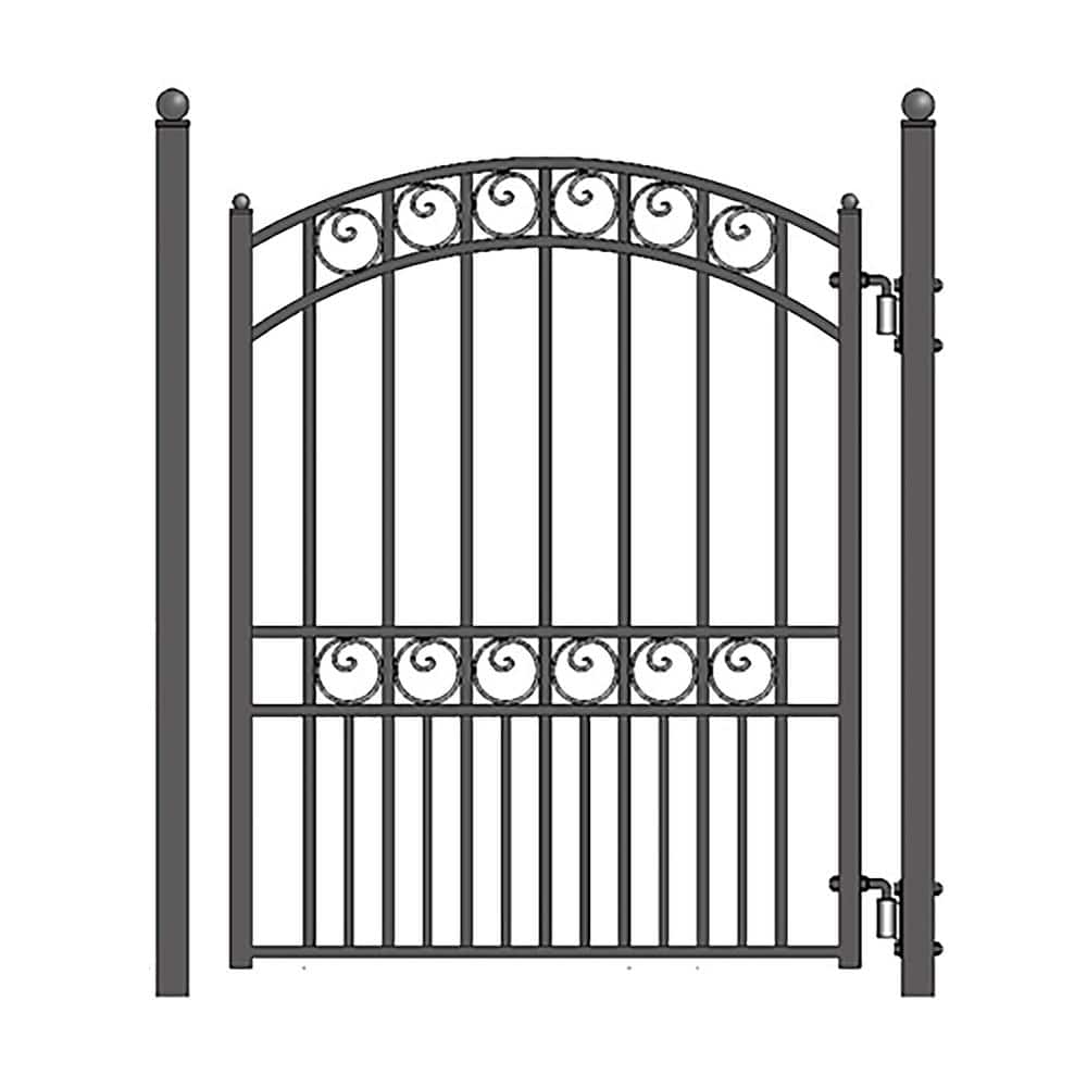 ALEKO 17 ft. x 6 ft. Black Steel Single Swing Driveway Gate Paris Style 12 ft. with Pedestrian Gate 5 ft. Fence Gate