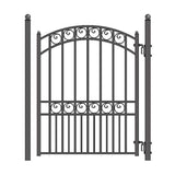 ALEKO 17 ft. x 6 ft. Black Steel Single Swing Driveway Gate Paris Style 12 ft. with Pedestrian Gate 5 ft. Fence Gate