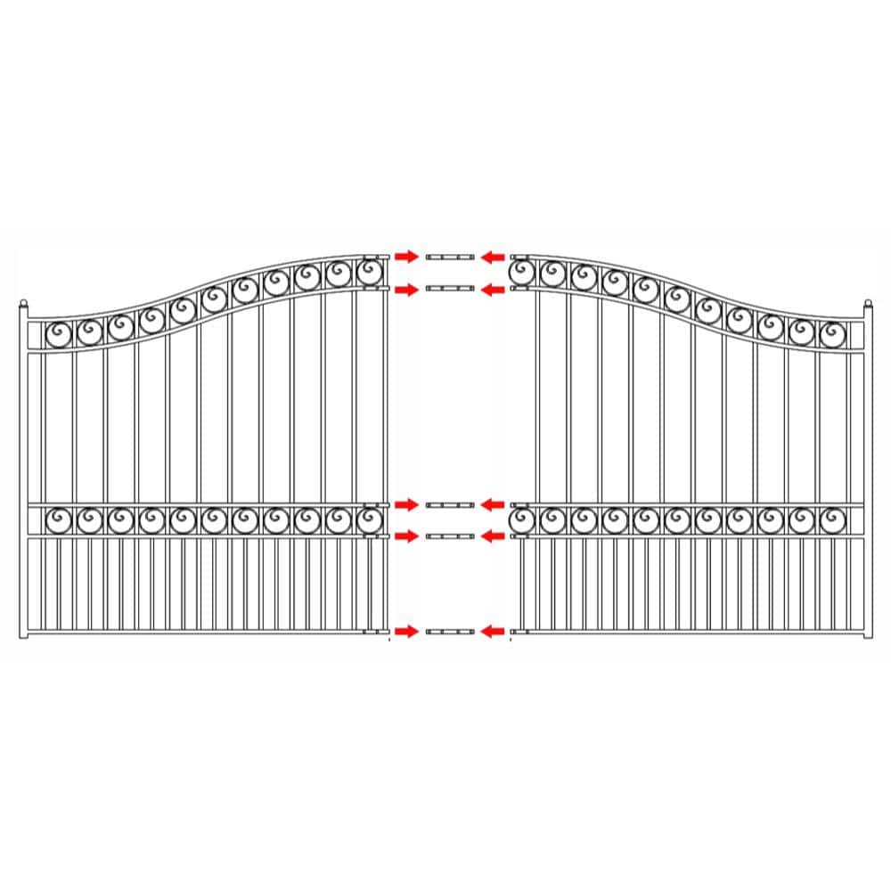 ALEKO 17 ft. x 6 ft. Black Steel Single Swing Driveway Gate Paris Style 12 ft. with Pedestrian Gate 5 ft. Fence Gate