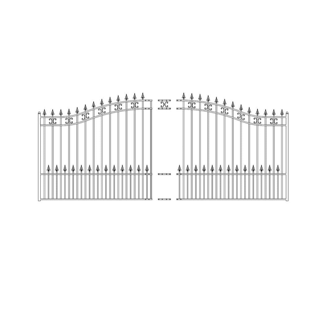 ALEKO 17 ft. x 6 ft. Black Steel Single Swing Driveway Gate ST. Louis Style 12 ft. with Pedestrian Gate 5 ft. Fence Gate
