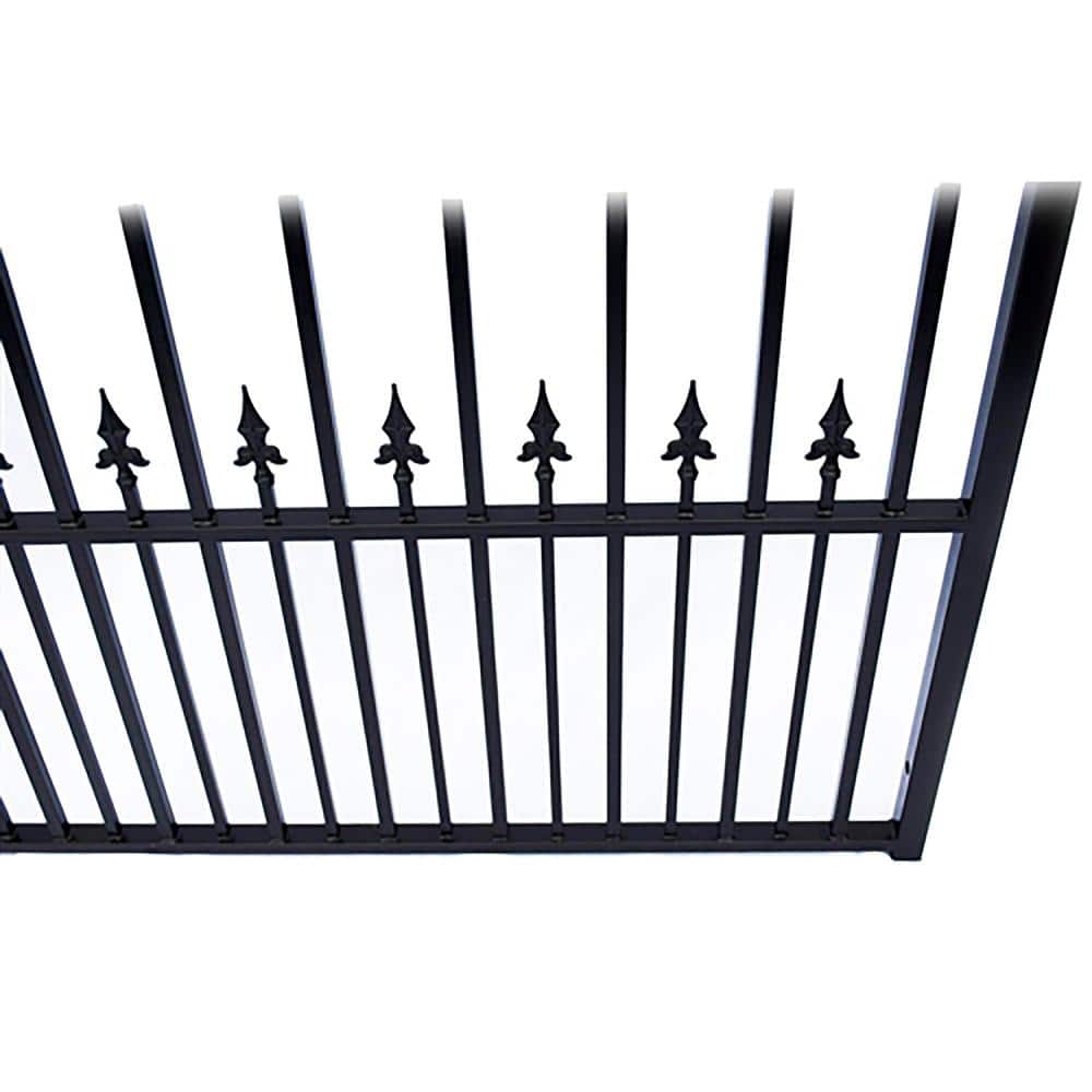 ALEKO 17 ft. x 6 ft. Black Steel Single Swing Driveway Gate ST. Louis Style 12 ft. with Pedestrian Gate 5 ft. Fence Gate
