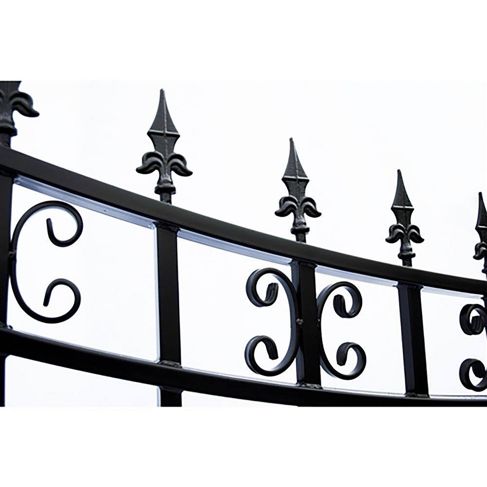 ALEKO 17 ft. x 6 ft. Black Steel Single Swing Driveway Gate ST. Louis Style 12 ft. with Pedestrian Gate 5 ft. Fence Gate