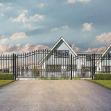 ALEKO 17 ft. x 6 ft. Black Steel Single Swing Driveway Gate ST. Louis Style 12 ft. with Pedestrian Gate 5 ft. Fence Gate