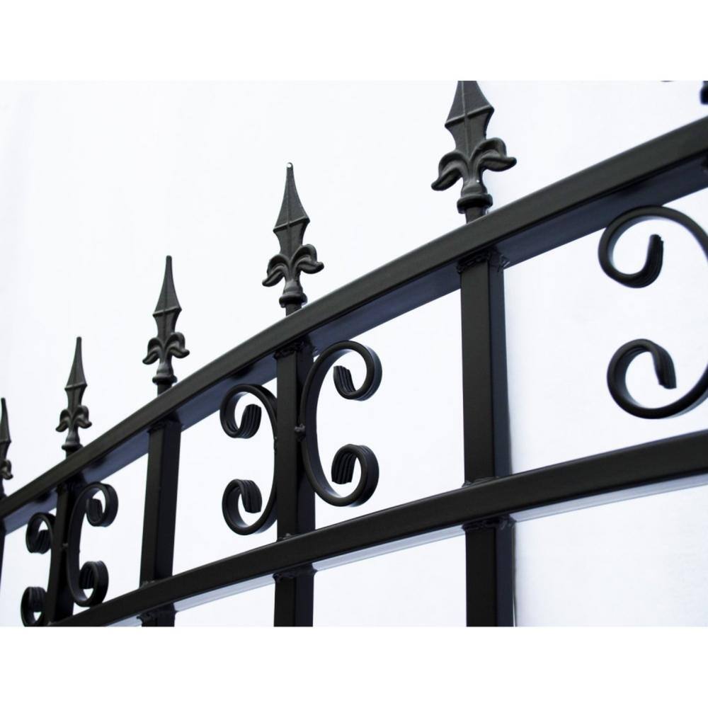 ALEKO 17 ft. x 6 ft. Black Steel Single Swing Driveway Gate ST. Louis Style 12 ft. with Pedestrian Gate 5 ft. Fence Gate