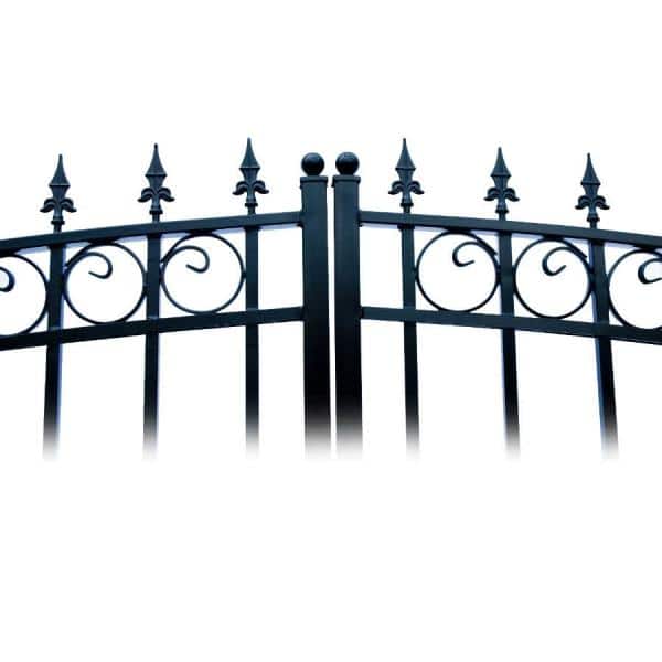 ALEKO London Style 14 ft. x 6 ft. with Pedestrian Gate Black Steel Swing Dual Driveway Fence Gate