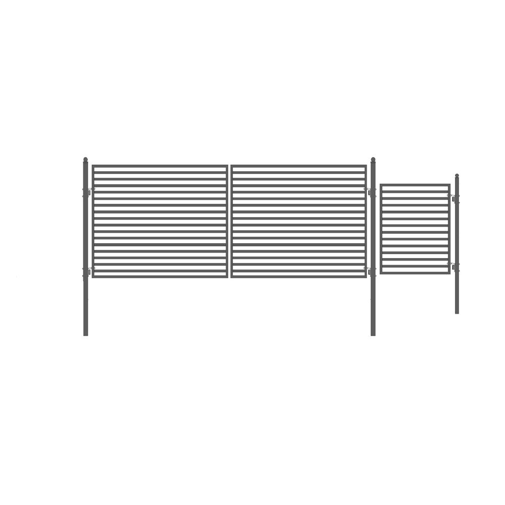 ALEKO 19 ft. x 6 ft. Black Steel Dual Swing Driveway Gate Milan Style 14 ft. with Pedestrian Gate 5 ft. Fence Gate