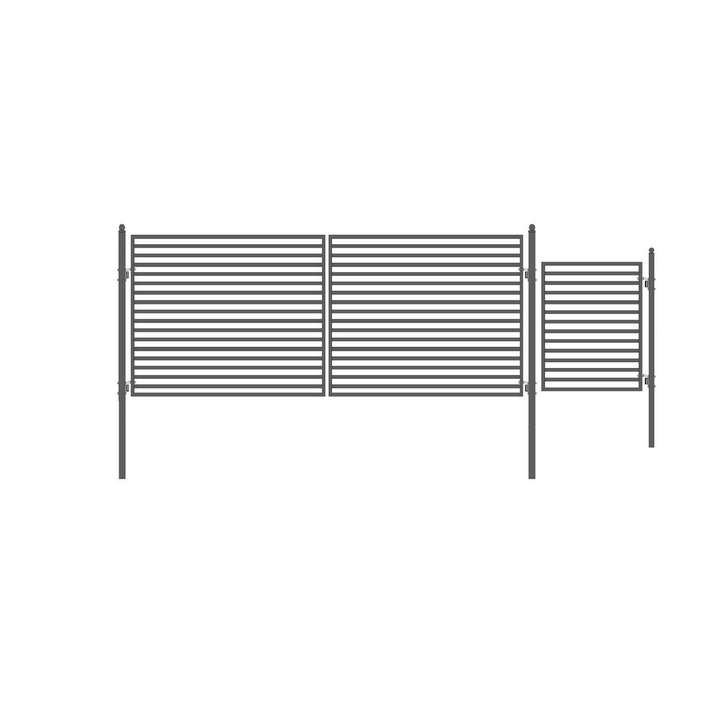 ALEKO 19 ft. x 6 ft. Black Steel Dual Swing Driveway Gate Milan Style 14 ft. with Pedestrian Gate 5 ft. Fence Gate
