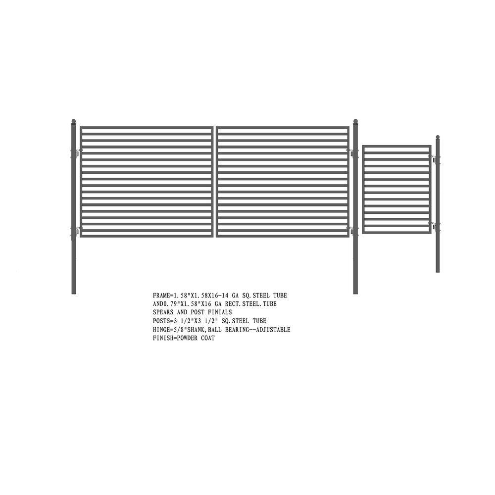 ALEKO 19 ft. x 6 ft. Black Steel Dual Swing Driveway Gate Milan Style 14 ft. with Pedestrian Gate 5 ft. Fence Gate