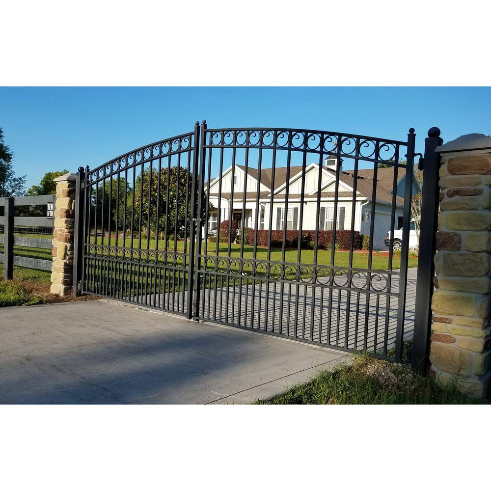 ALEKO 19 ft. x 6 ft. Black Steel Dual Swing Driveway Gate Paris Style 14 ft. with Pedestrian Gate 5 ft. Fence Gate