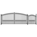 ALEKO 19 ft. x 6 ft. Black Steel Dual Swing Driveway Gate Paris Style 14 ft. with Pedestrian Gate 5 ft. Fence Gate