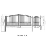 ALEKO 19 ft. x 6 ft. Black Steel Dual Swing Driveway Gate Paris Style 14 ft. with Pedestrian Gate 5 ft. Fence Gate